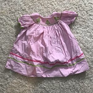Christmas tree smocked dress, 12 mos